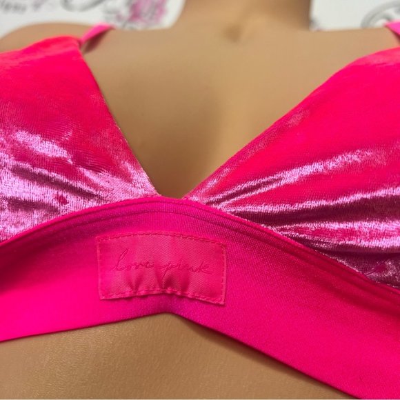 Victoria’s Secret love pink Bralette the velve soft shiny shimmer fabric neon - Picture 5 of 9